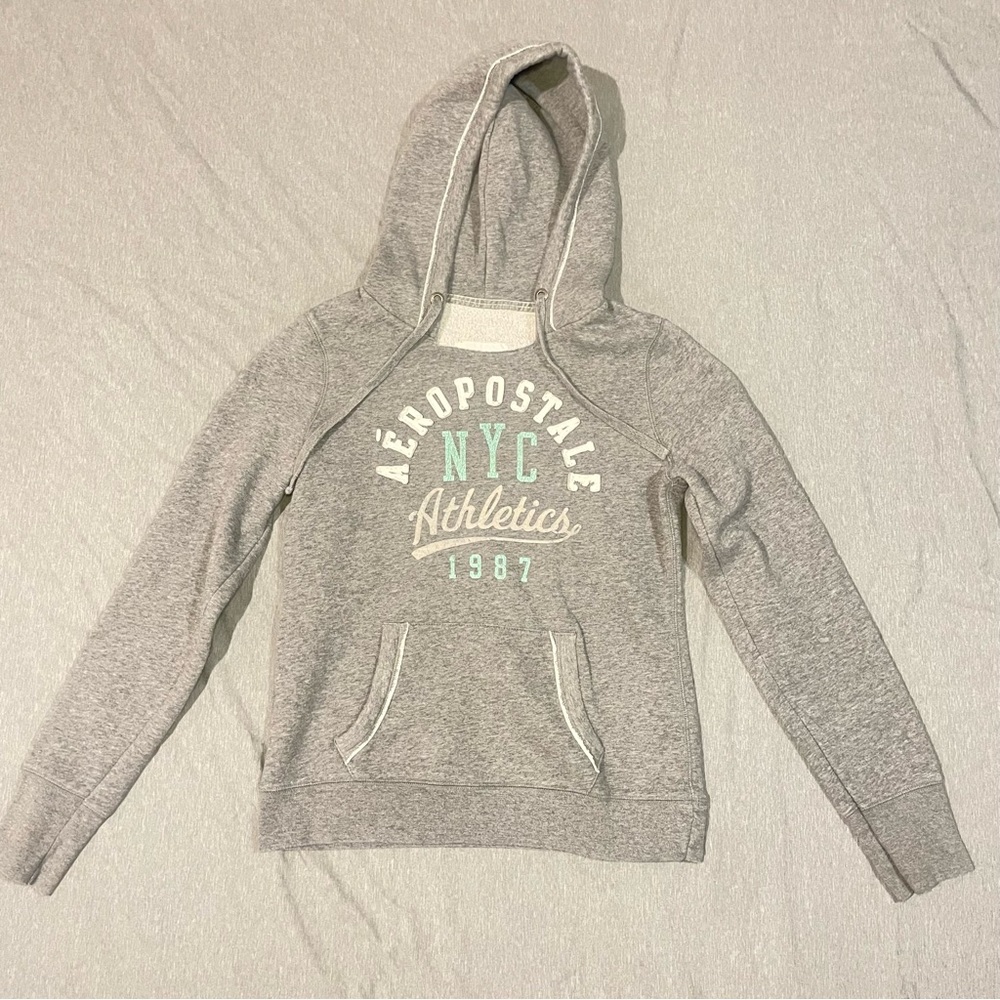 Aeropostale Heather Gray Hoodie with Mint Print Hoodie Sweatshirt Large